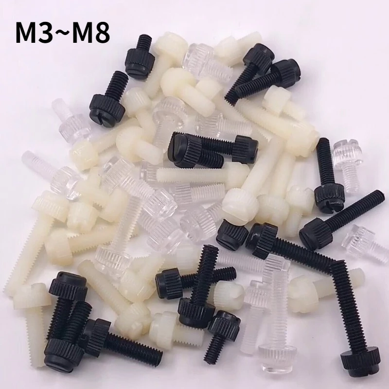 M3 M4 M5 M6 M8 Acrylic Clear Transparent Nylon White Black Plastic Knurl Slotted Head Toolless Thumb Bolt Screw