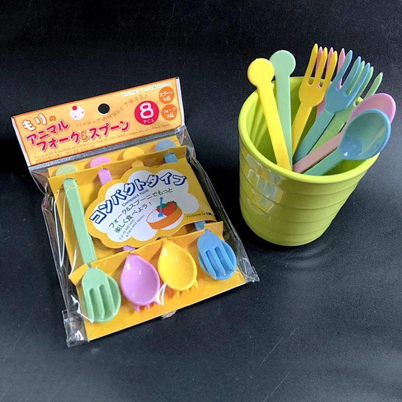 1set Fruit Fork and Spoon Set For Kids Mini Cartoon Food Selection Children Snacks Cake Dessert Food Fruit Fork Party Decoration