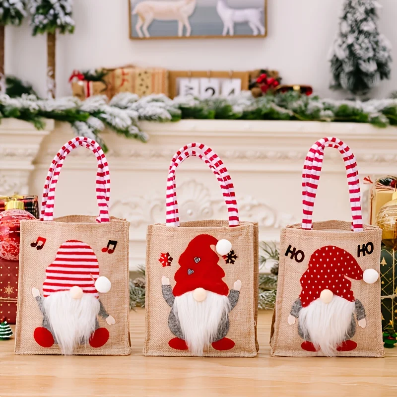 1pc Christmas Faceless Old Man Imitation  Handbag Gift Box Wedding Coarse Linen Bag