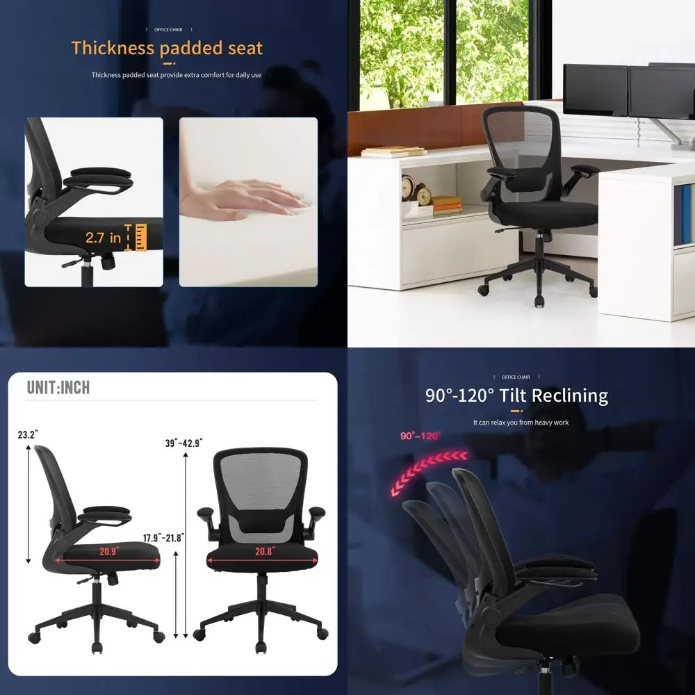 

Ergonomic Home Office Chair with Mesh Back, Lumbar Support, and Adjustable Arms - Black