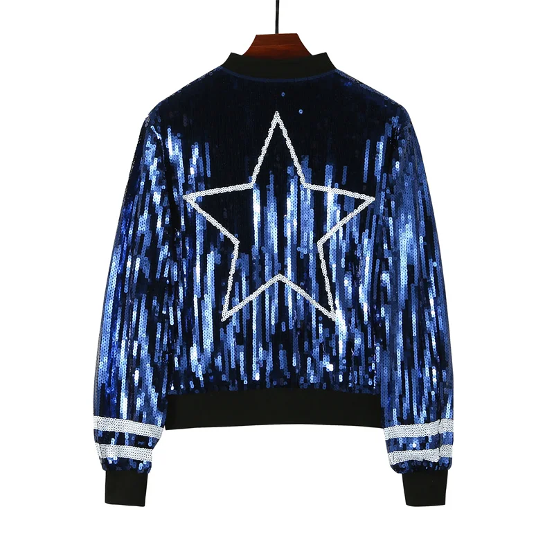 Autumn And Winter New Round Neck Geometry Letter Streetwear Sequin Outerwear Coat Long Sleeve Loose Fashion Women Jackets