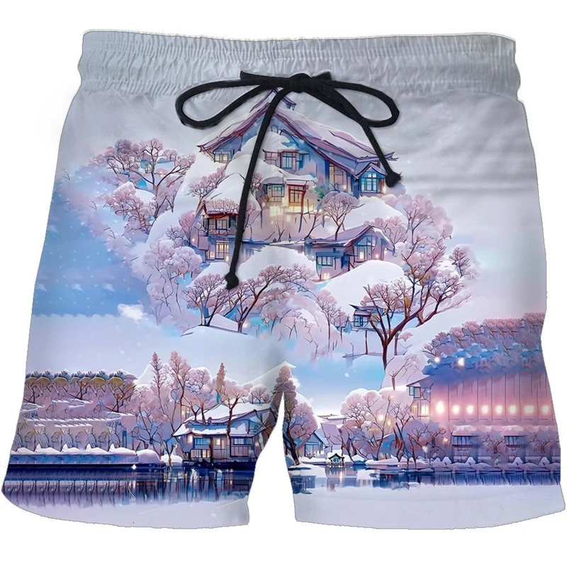 Landschaft 3d gedruckt Strand Shorts Männer Frauen Kinder lässig Mode Badehose Fitness studio Socken Shorts Hommer coole Eis kurze Hosen