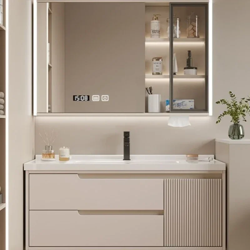 Miroir étroit blanc armoires de salle de bain placard de rangement lavabo intelligent armoires de sa