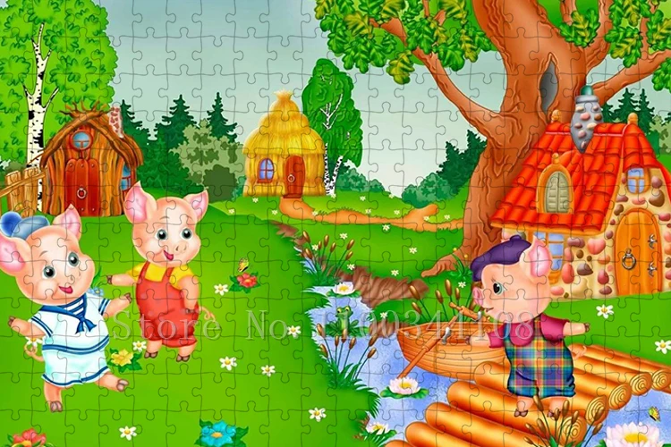 300/500/1000 Pcs Disney Cartoon Movies Puzzles The Three Little Pigs Jigsaw Puzzles Children Early Education Assemble Game Toys