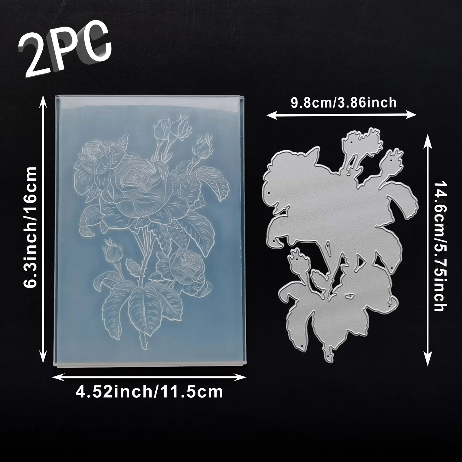 Picture 4: Rose Art Background Flower Design 3D Relief Folder and Cutting Mold 2-piece Set, Used for Business Card Printing, Scrap Book Pap