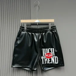 Summer New Youth Trendy Brand Beach Short Pants Embroidered Alphabet Leather Drawstring Black Brown Red Shortpant for Men Women