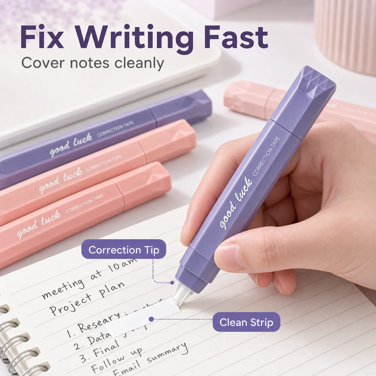 5pcs/set Gradient Color Correction Tape Original Paper Color Pen-Shape Silent Coating Tape Invisible Student Alteration Tape