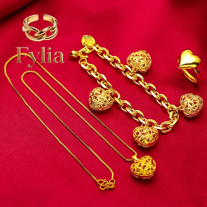 Fylia Jewelry  Fylia Jewelry   Hollow love bracelet necklace ring set for women 24K gold, AU999 dating gift romantic tools exclu