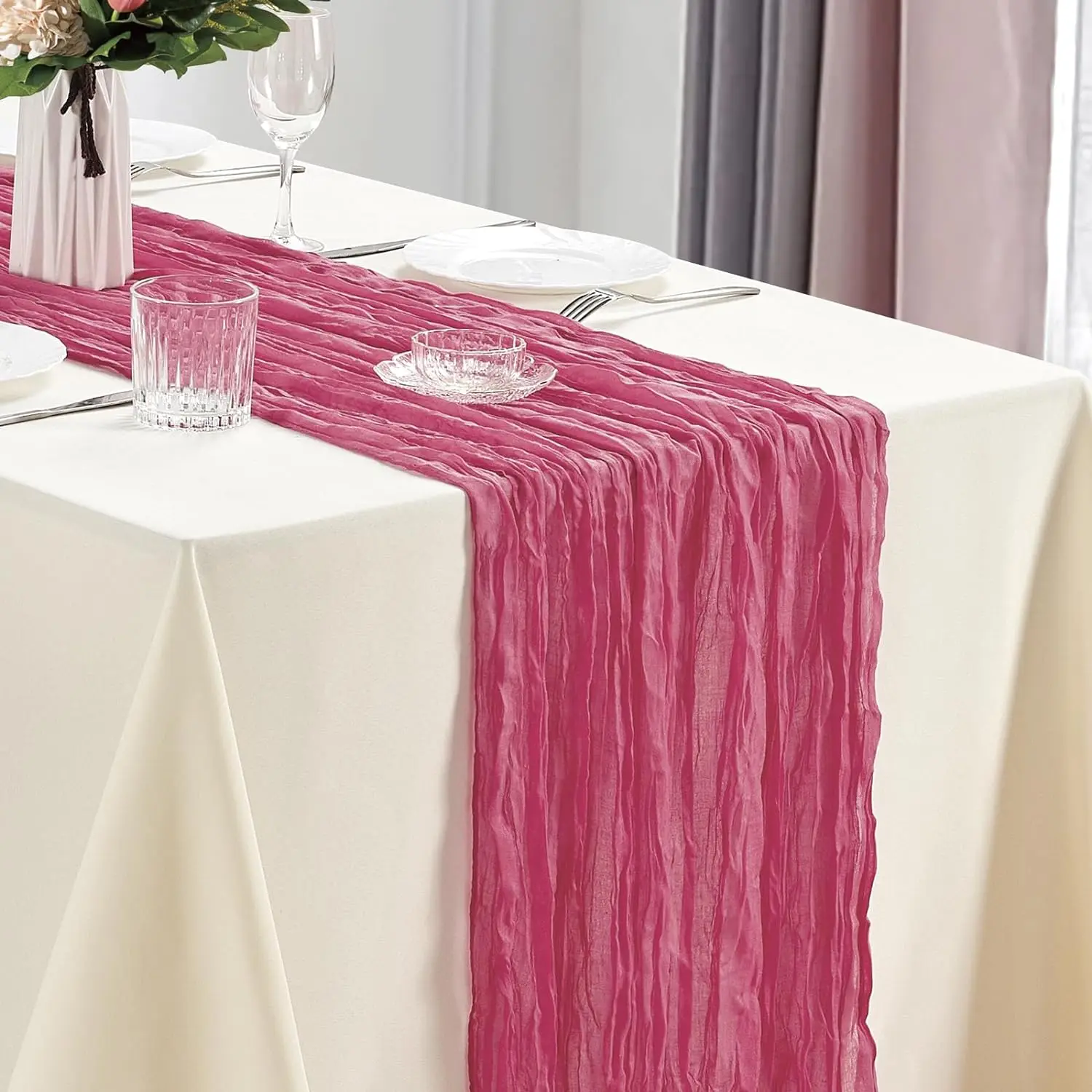 10 stuks kaasdoek tafelloper boho gaas tafelloper 40x270cm romantische tafelloper voor bruiloft bruids douche verjaardagsfeestje