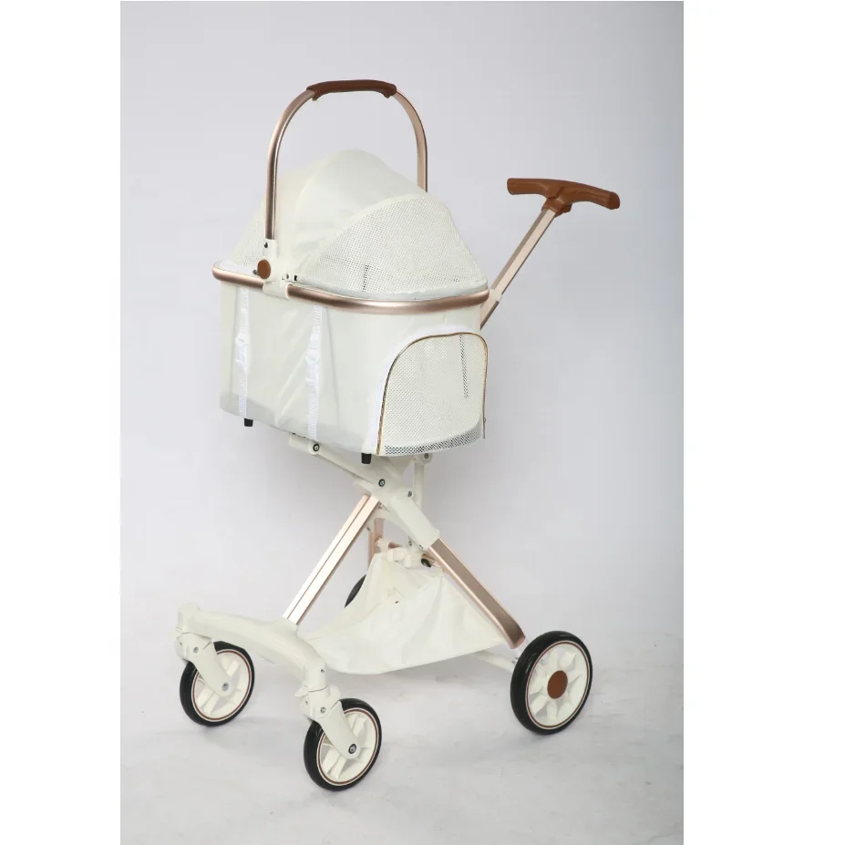 Pet Stroller,Customized Luxury Aluminium Tube Dog Trolley Cart Linen Fabric Detachable Pet Stroller For Small Dogs