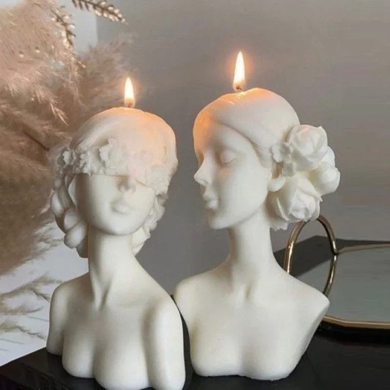 DIY Blindfolded Girl Candle Closed-Eye Girl Silicone Candle Molds for Making Aromatherapy Plaster Canldle Mould Home Decor Gift
