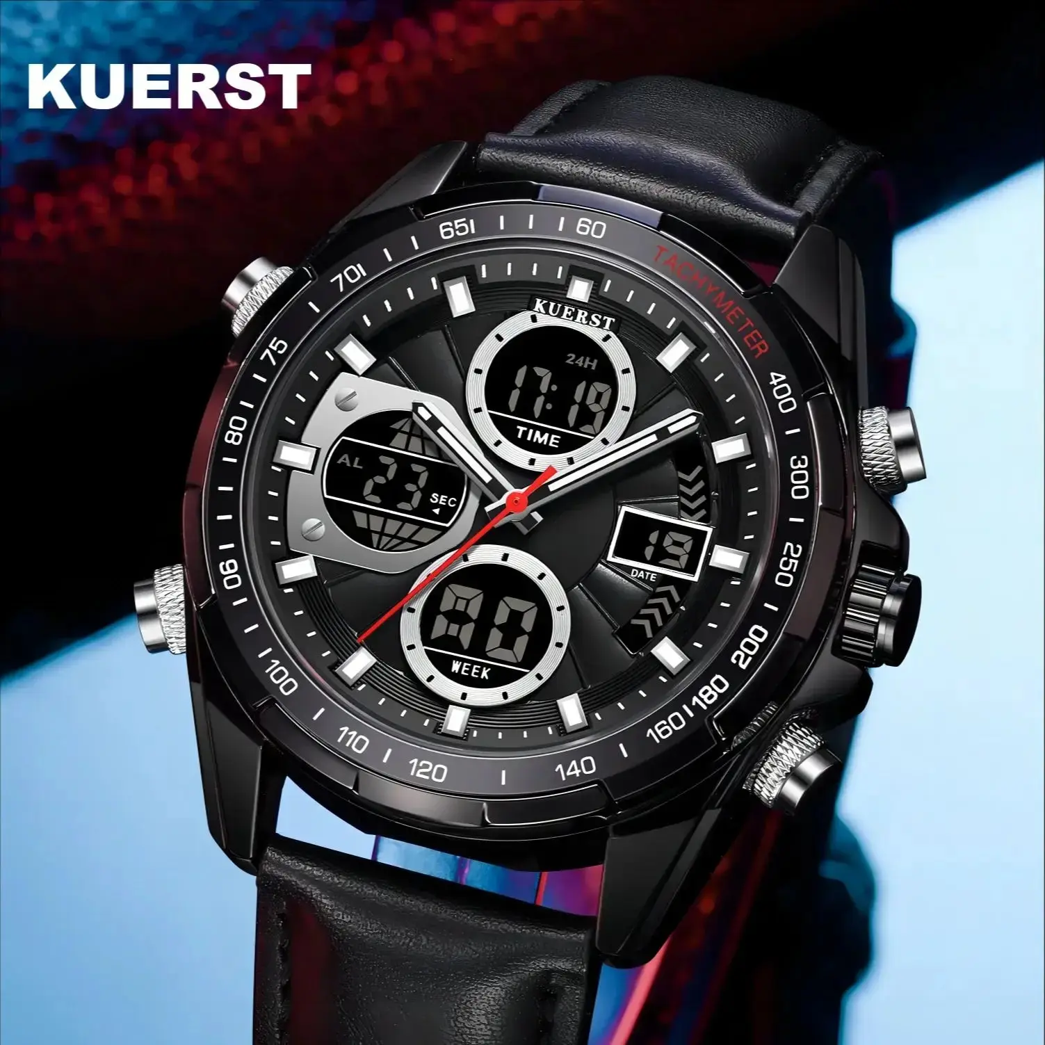 KUERST Brand Retro Double Display Quartz Electronic Watch Waterproof/dual Time Zone/luminous Sports Fashion Watch