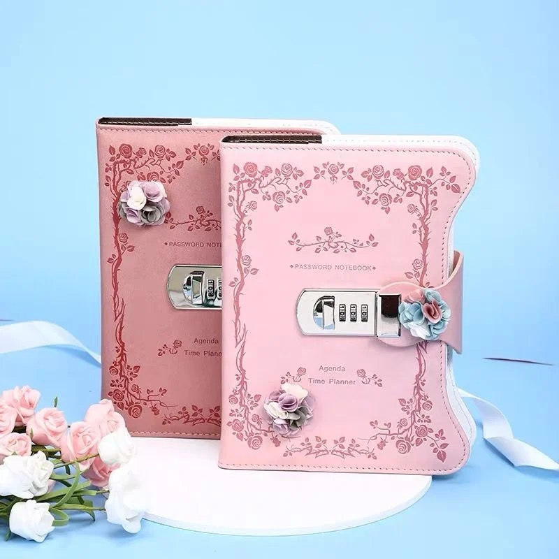 

Password book with lock girl diary student art creative notebook classmates stationery thickened hand book journal notebook