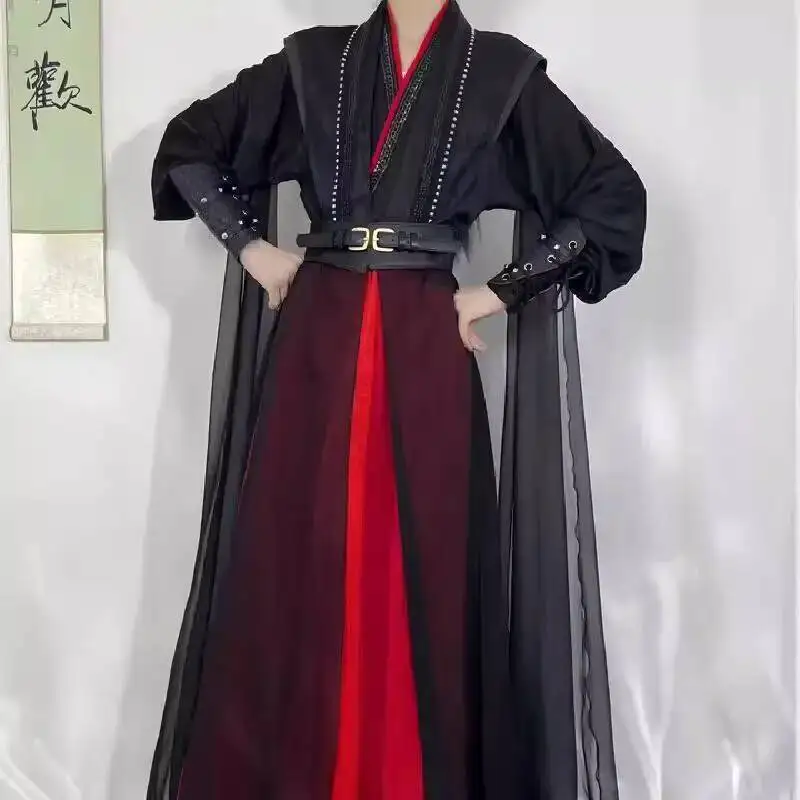 

Universal Style Knight Red And Black Outfit Ancient Hanfu Wei Wuxian Cosplay Costume Youth