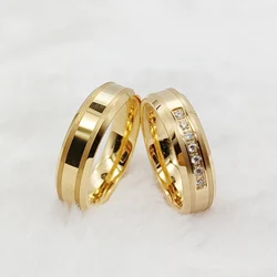 Wholesale Wedding Rings For Couples Lover's Cubic Zirconia Fashion Jewelry Beveled Golden Band Tungsten Carbide Ring