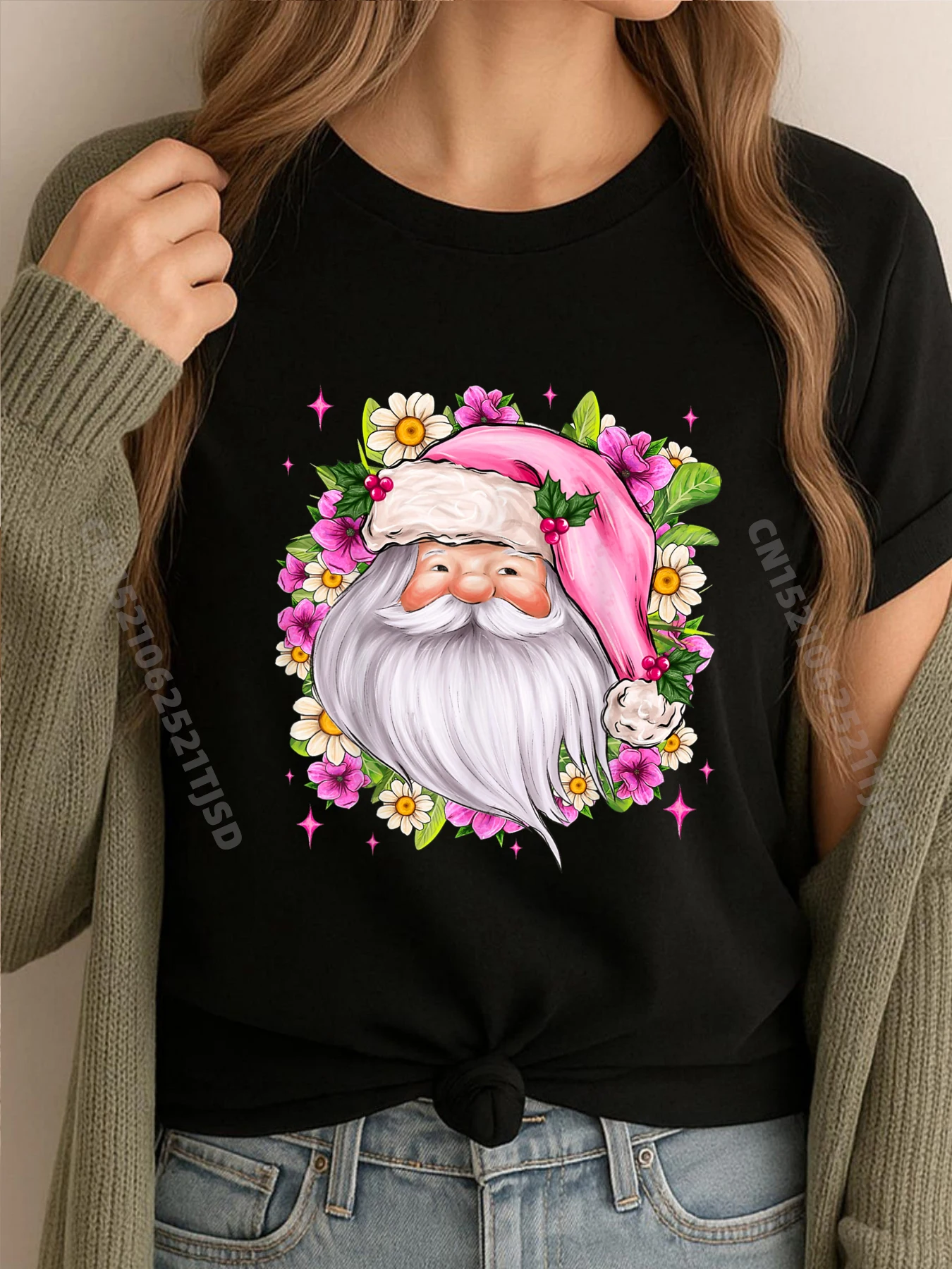 

Санта-Клаус Розовое Рождественское лицо Старое Рождество Розовые футболки с рисунком Санта-Клауса аниме