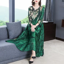 2024 Loose Casual Green Print chic Beach Maxi Dress Spring Summer Vintage Midi Evening Dress Elegant Women Bodycon Party Robe