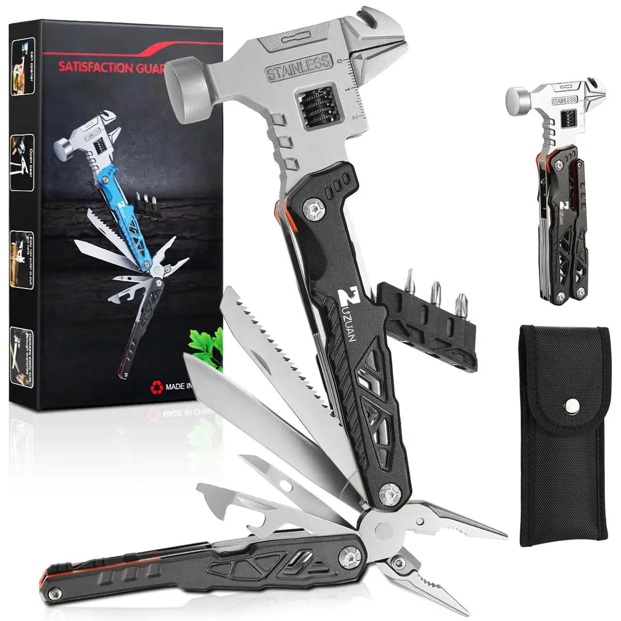 

Multi-functional tool, featuring replaceable alloy steel blades and wire cutters, suitable for survival, camping, and hunting