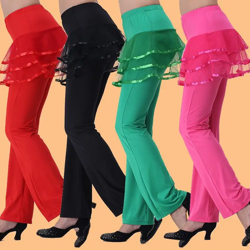 Square Dance Women Style Skirt Pants One-piece Skirt Pants Latin Fake Skirt Pants Dance Clothing M121