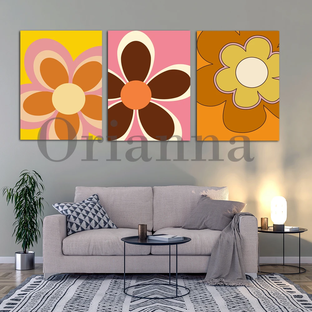 Retro 1970s Hippie Flower Power Boho Wall Art Canvas Prints Posters Modern Home Living Room Bedroom Corridor Decor Painting