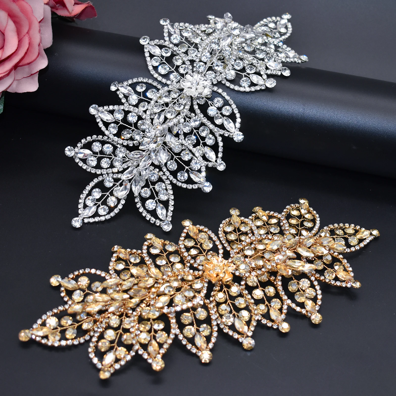 

DZ282 Elegant Handmade Crystal Rhinestone Leaf Bridal Hair Accessory Heavy Duty Wedding Headpiece for Valentine's Day Theme