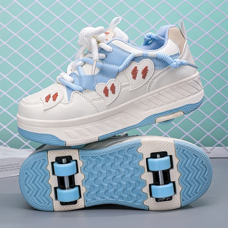 New Kids' Four-Wheel Roller Shoes, Boys and Girls, Detachable Wheels, Trendy Versatile Cute Casual Shoes