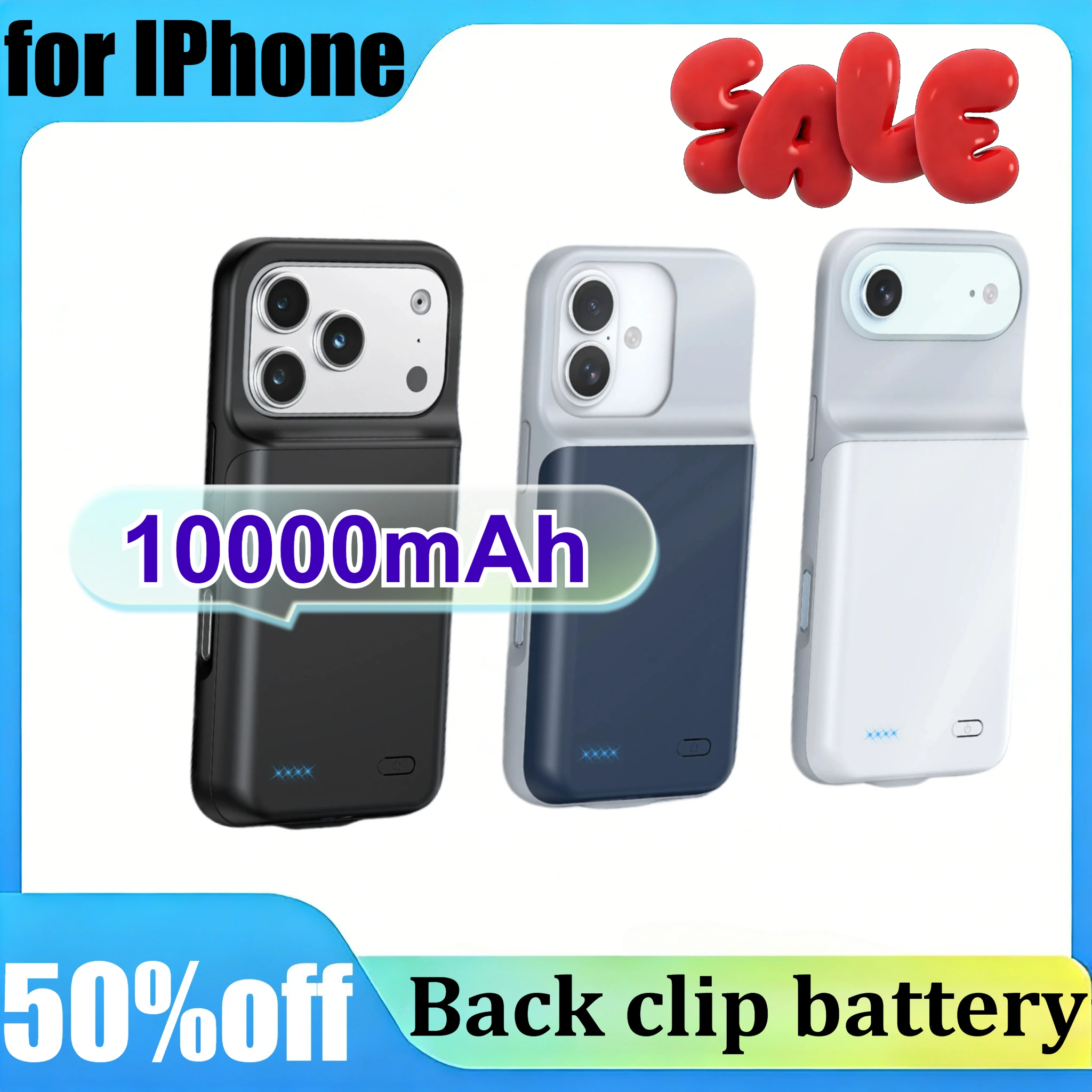 

10000mAh Battery Case for IPhone 17 Pro Pro Max Air Portable Charging Cover Power Bank Back Clip Battery