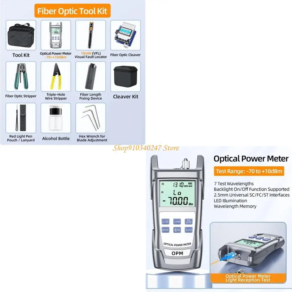 

Q22A Полный набор инструментов для ремонта оптоволокна с скалывателем для зачистки оптики, измеритель мощности, визуальные для