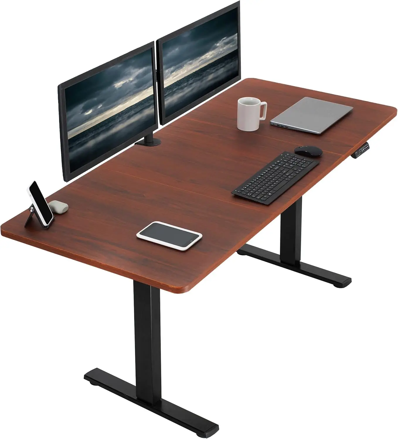 

lectric 71 x 30 inch Standing Desk Workstation, Memory Controller Height Adjustment, Dark Walnut Top Black Frame