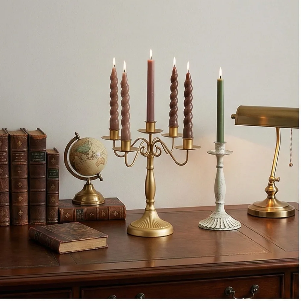 Antique Style Iron Candlestick Holder Multi Arms Candelabra for Taper Candles Wedding Dinner Table Decoration Gift