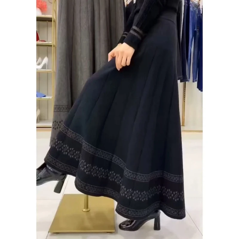 Thickened New Autumn and Winter Mid-length Pleated A-line Skirt High-waisted Fashionable Winter Slimming Skirt with Wide Swing