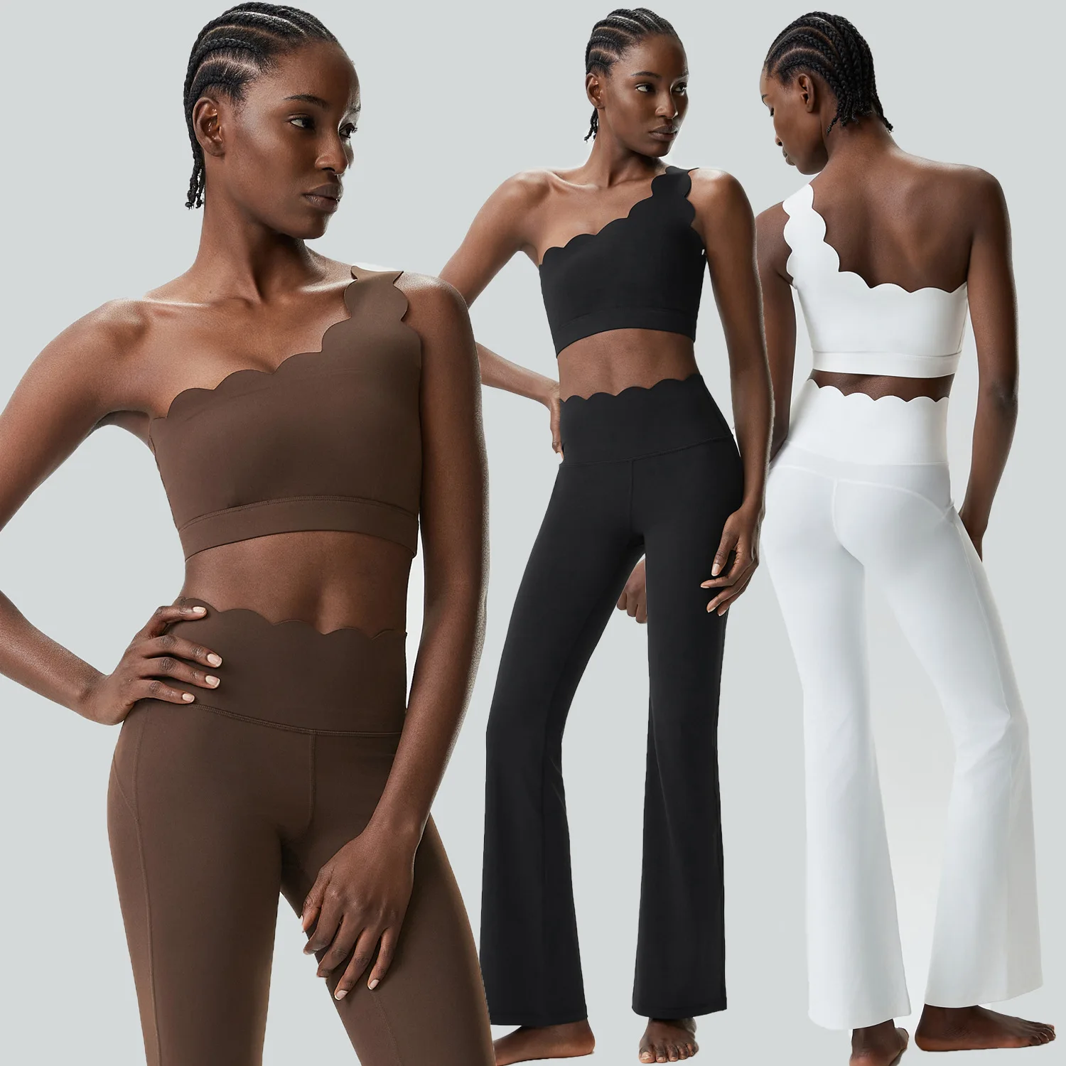 

Maxdutti Single Shoulder Small Wave Yoga Suit Set Women's Plus Size Liquid Glue Fitness Running Suit Set Two-piece Set