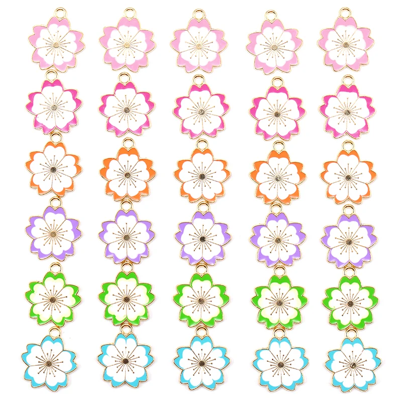 

15Pcs 18*16MM Charm Colorful Alloy Cherry Blossom Delicate Pendant Suitable for DIY Jewelry Making Necklace Earrings Accessories