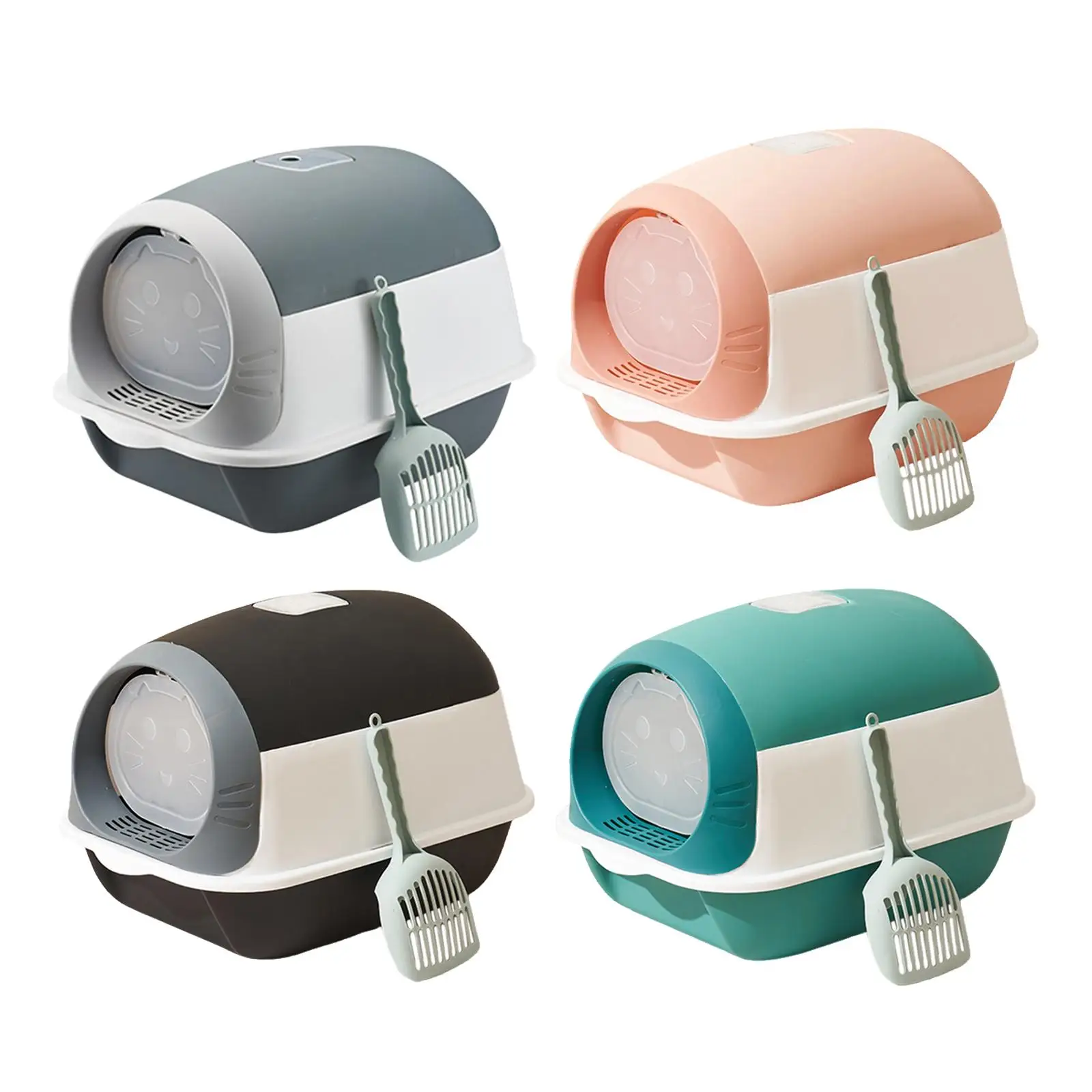 Fully Enclosed Cat Toilet Hooded Cat Sandbox Removable with Front Door Flap