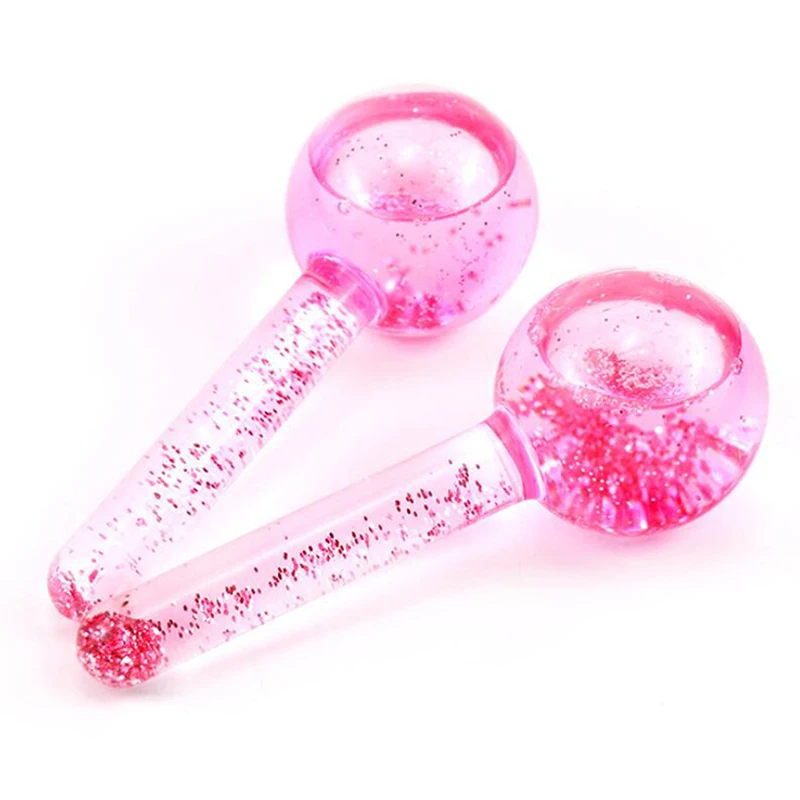 2Pcs/set Ice Globes Massager Transparent Sequins Liquid Massage Ball Women Facial Glass Massage Stick Ice Ball Skin Care Tools