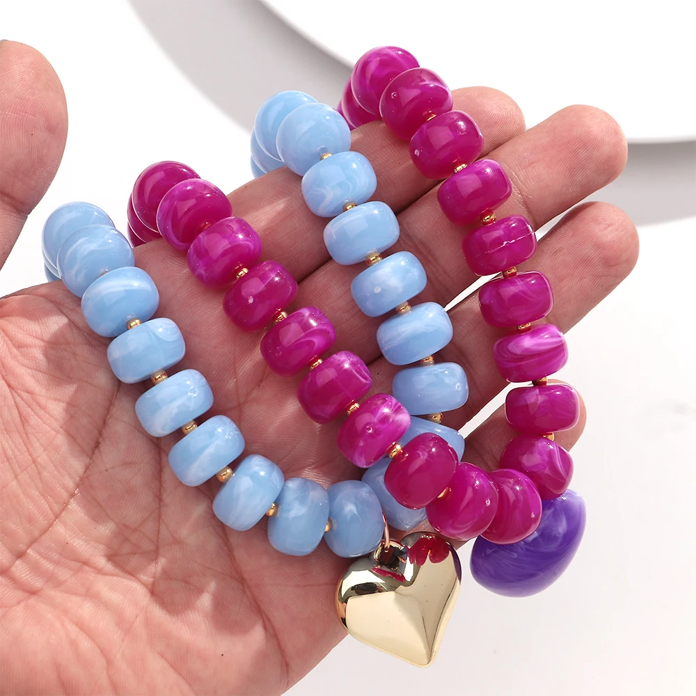 Boho Bunte Acryl Flache Runde Perlen Herz-Anhänger Halskette Geometrische Liebesherz Perlen-Choker Trendiger Schmuck Geschenke – Detail 6