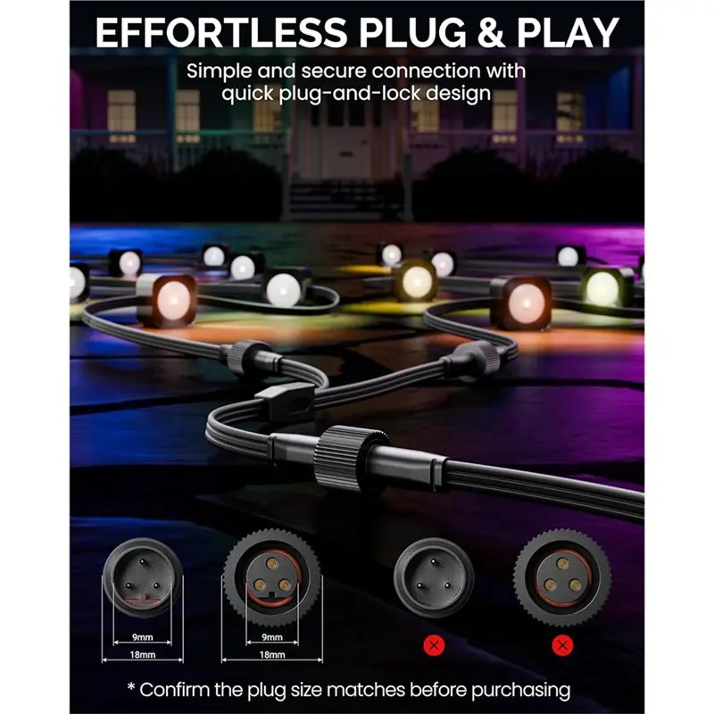 Divisor de conector Y para série de luzes externas permanentes Govee, cabo de extensão para H705A H705B H705C, 1 fêmea para 2