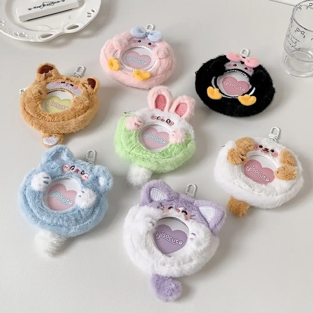 

Cute Animal Mini Badge Holder Bag Plush Clear Window Badge Ita Bag Sweet Cartoon Photo Storage Bag for Bluetooth Headset