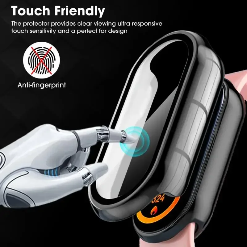 PC Case+HD Tempered Glass for Xiaomi Band 10 9 8 NFC Anti-fall Screen Protective Shell for Mi Band 10 9 8 Upgraded Bumper Cover