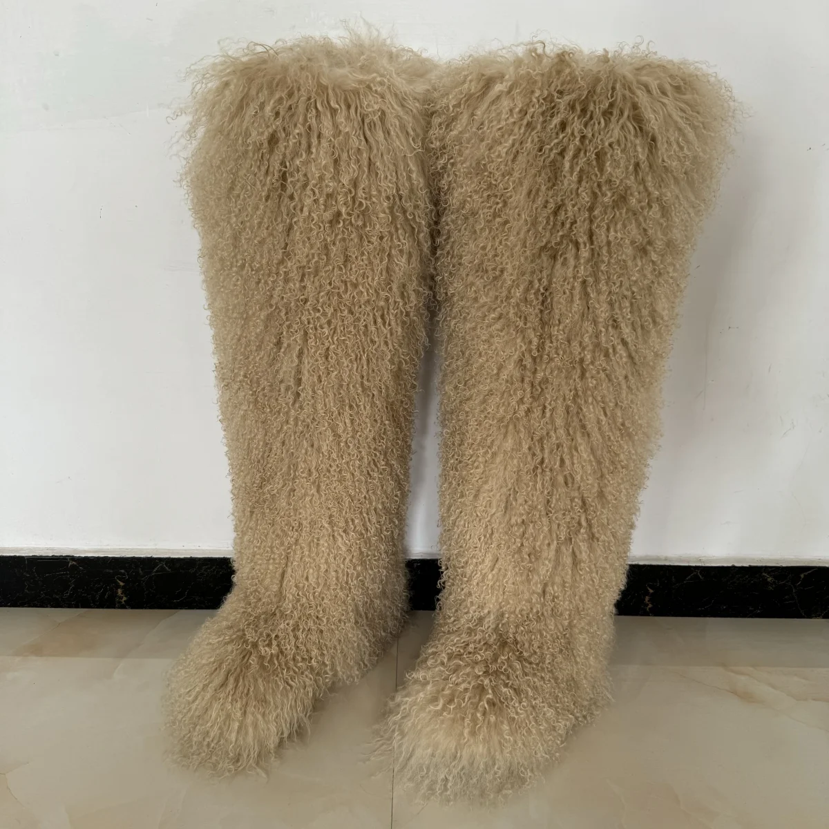 72cm Winter Mongolian Wool Snow Boots Real Long  Warm Plush Platform Knee-High Boot Outdoor Furry Cute Over-The-Knee Girls Boots