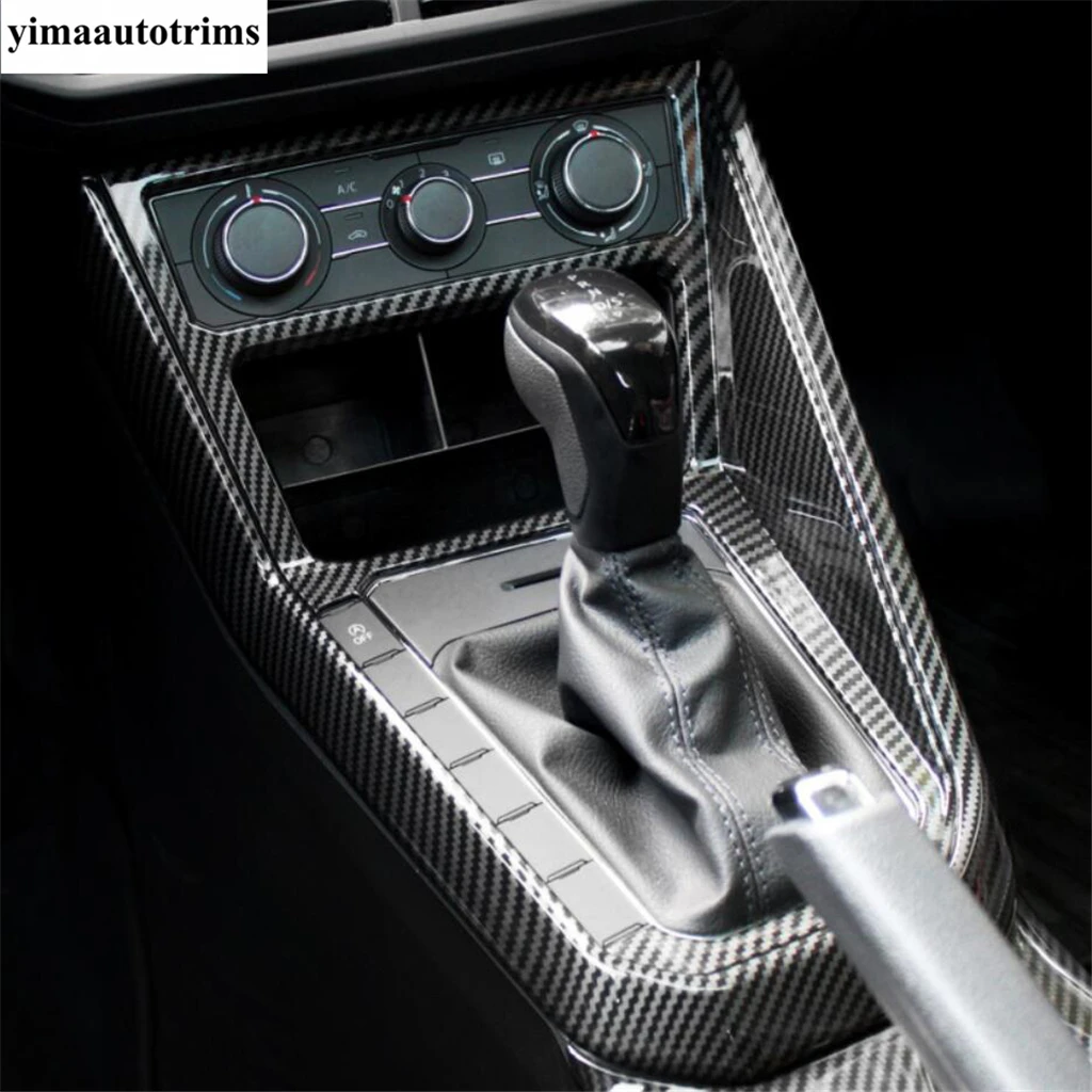 Center Console Gear Shift Frame Strip Decor Cover Trim For VW Volkswagen Polo 2019 - 2023 Carbon Fiber Interior Accessories