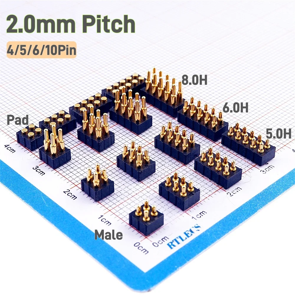 2 5 20 Pcs Pogo Pin 2.0 MM Pitch 4 6 8 10 Position Height 5.0 6.0 7 8.0 Dual Row SMD Male Spring Loaded Pogopin Solderable RoHS