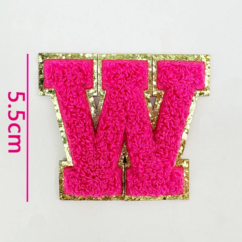 Rose Red Letters Sticker Patch Alphabet Towel Embroidered Chenille Patches for Clothing Bag Jacket Stick on Accessories Applique