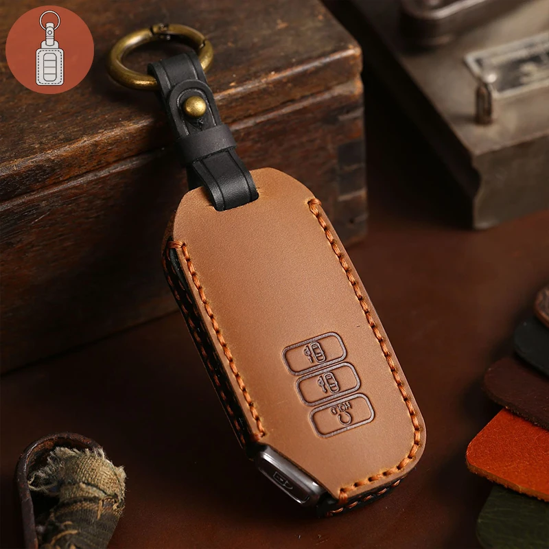 Luxury Car Key Case Cover Genuine Leather Keychain Accessories for Kia Ev6 Seltos K5 Sorento Mq4 Keyring Holder Shell 7 Button
