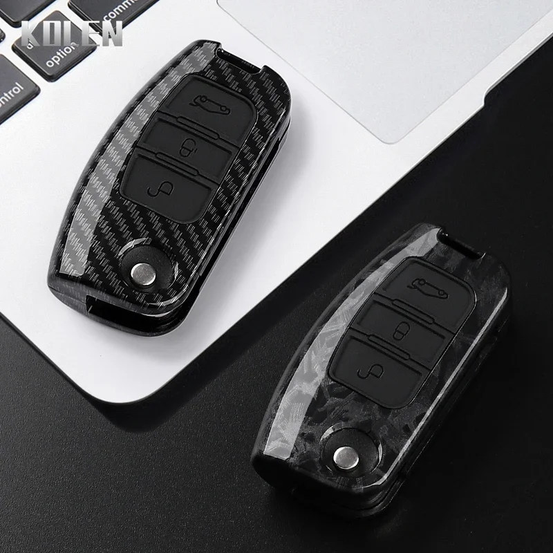 ABS Carbon Faser Stil Auto Schlüssel Fall Abdeckung Für Ford Fiesta Focus 2 C-Max Ecosport S-Max Fusion Mondeo Geschützt Schlüsselbund Fob Tasche