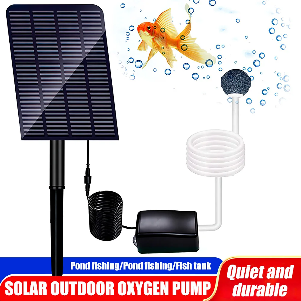 5V 2W Solar Panel Water Pump Oxygen Pump Solar Powered Low Noise for Outdoor Pool Pond Fish Tank Aquarium Accessories