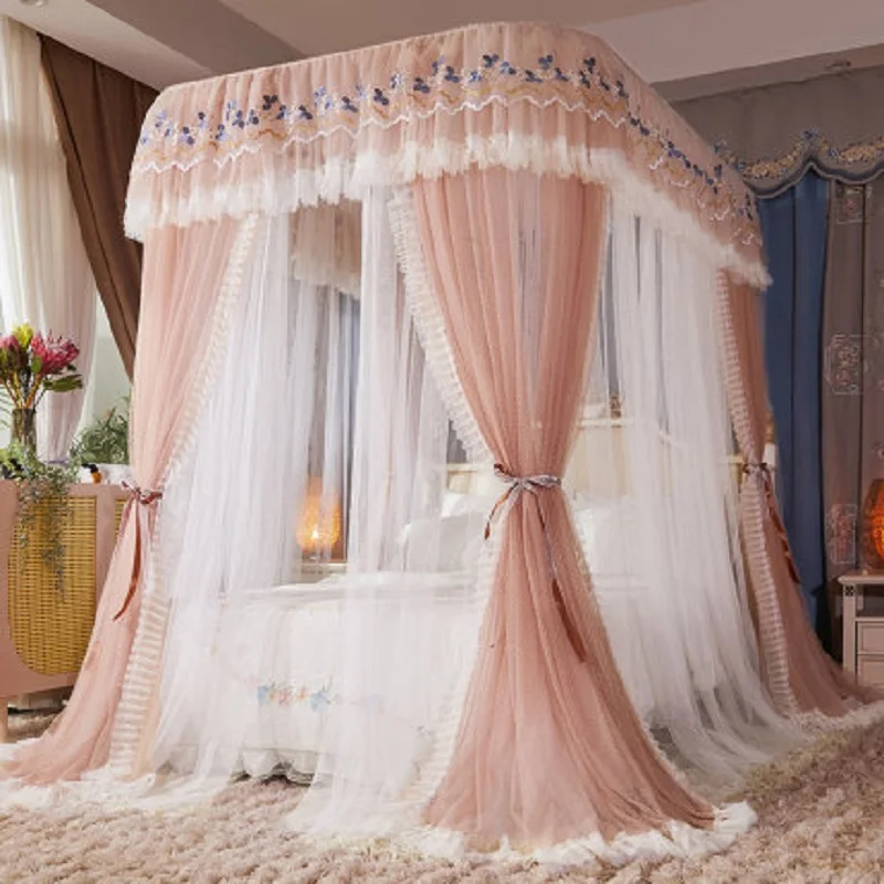 European Luxury Double-layer Shading Princess Style Mosquito Net Blue Bed Curtain Household Wind Proof 1.5-2.0m Home Decoration