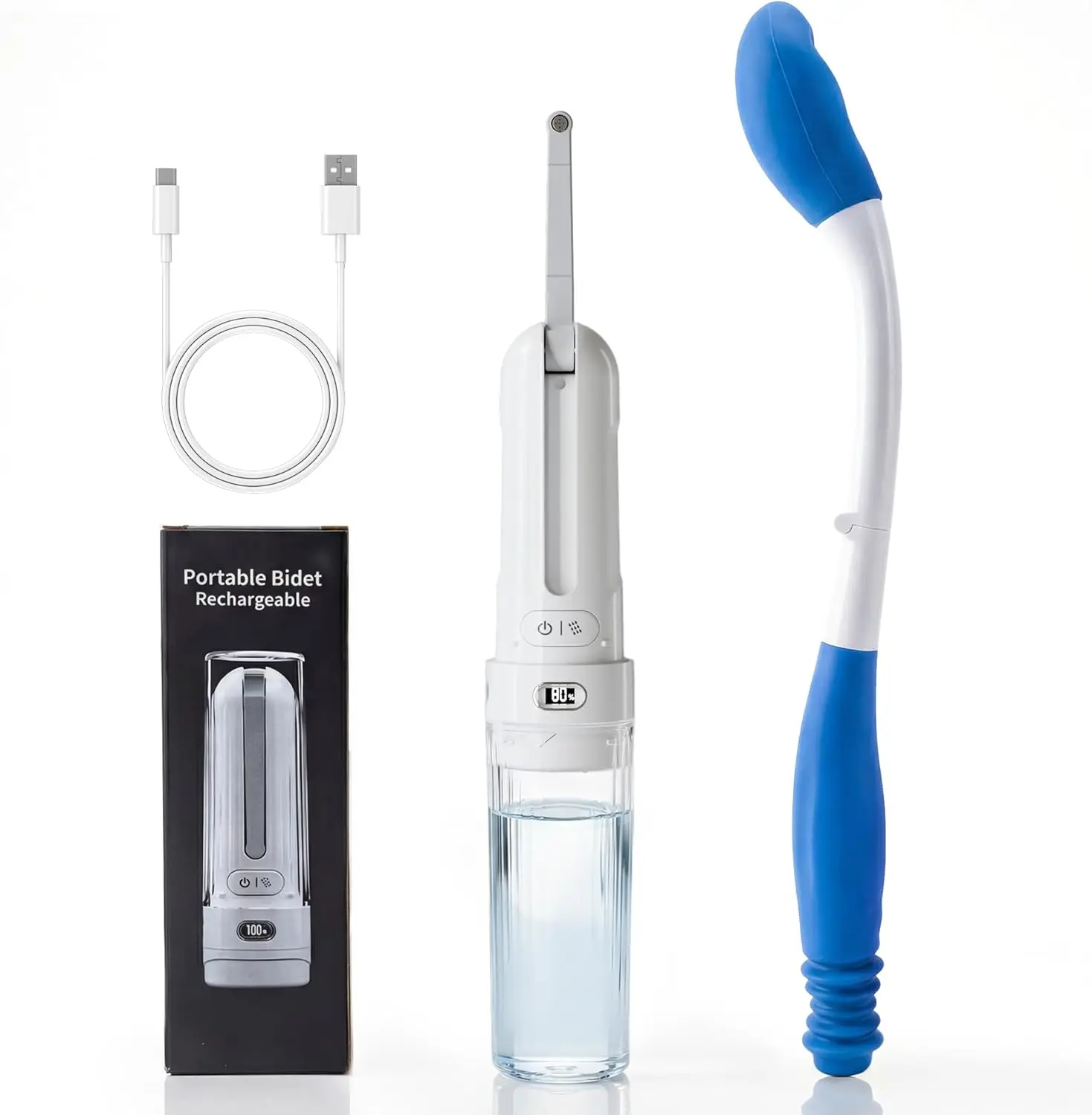 Portable Bidet Set, ABS Waterproof Rechargeable Travel Toilet Wiping Aid for Indoor Camping Trips - White