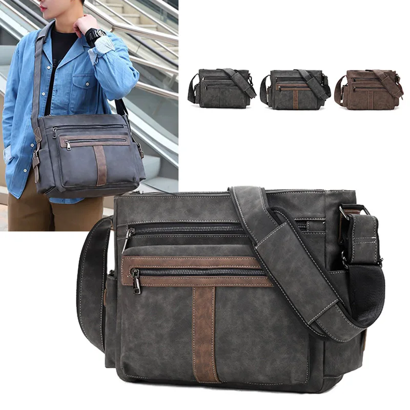 

Men's Shoulder Bag Travel Vintage Retro PU Leather Waterproof Casual Trip Multifunctional Crossbody Outdoor sport Bags Y157A