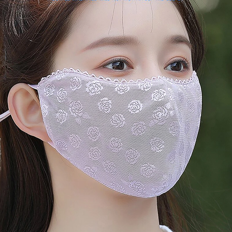 Lightweight Breathable Summer Sunscreen Lace Mask Sunshade Solid Color Sunscreen Face Cover Strap Hanging Ear UV Protection Mask